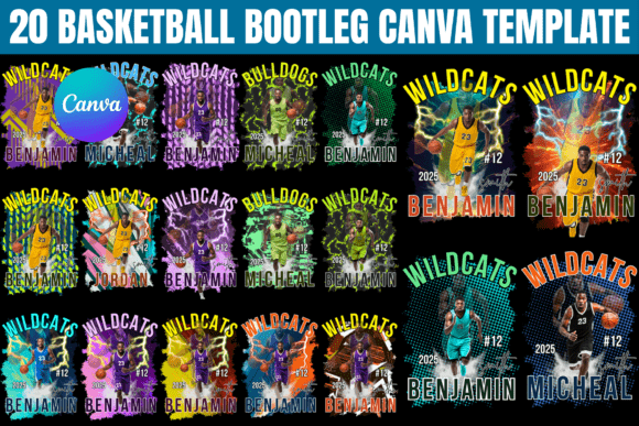 20 Basketball Bootleg Canva Template: Design Vintage Shirts