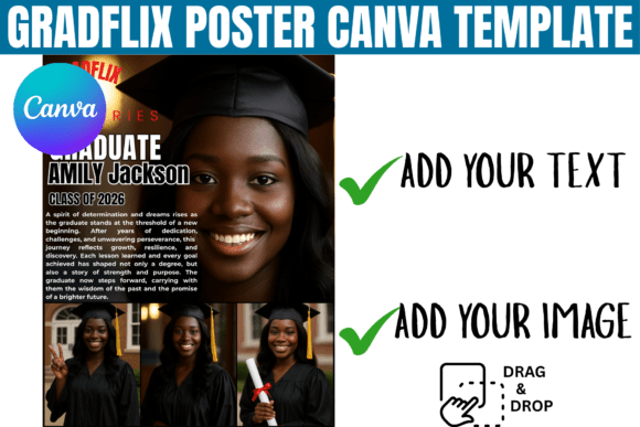 Cinematic Graduation: The Gradflix Poster Canva Editable Template